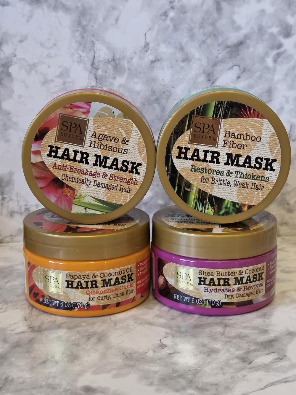 Spa Luxury Hair Mask Variety 4 Pack -Purple, Pink, Orange, Green